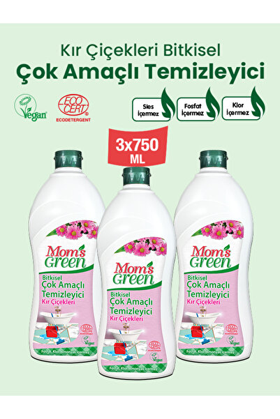 Mom's Green 3'lü Set-Bitkisel Çok Amaçlı Temizleyici Kır Çiçekleri (750 ml x ...