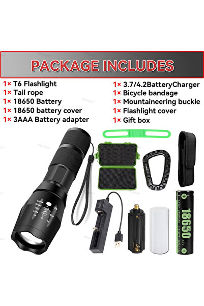 Heinast black T6 with Perfect kit High Power T6 LED Flashlights Camping Torch...