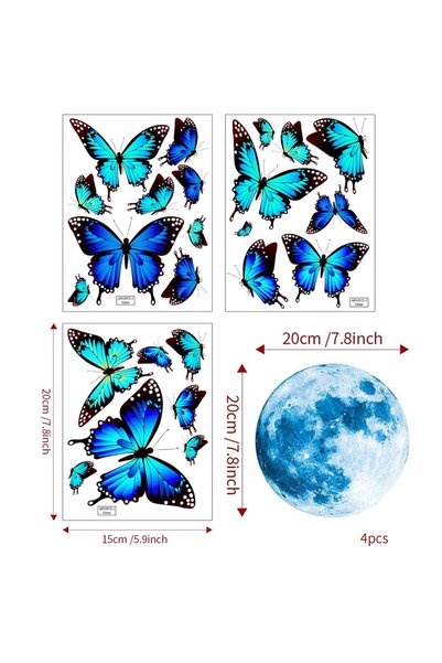 Choice J2502108 4 قطع/مجموعة ملصقات حائط على شكل قمر وفراشة تتوهج في الظلام ل...