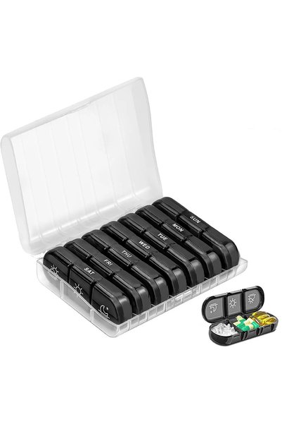 Choice1 white black Weekly 21 Grids Pill Box Medicine Organizer Black Plastic...