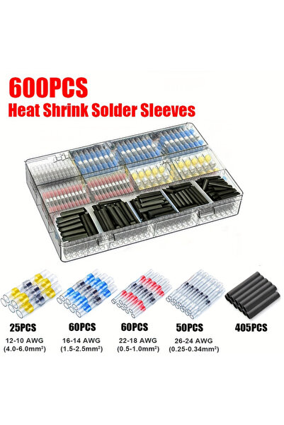 Choice1 600pcs 600Pcs Heat Shrink Butt Connectors Kit,Seal Part Waterproof He...