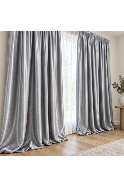 Mastel Set de 2 perdele, gri, cu model simplu din catifea
