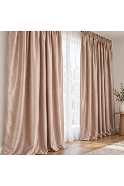 Mastel Set de 2 perdele, culoare cappuccino, catifea uni.