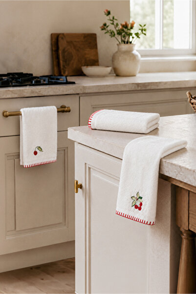 Green Black Cherie 3-Piece Drying Towel 100% Cotton Embroidered Cream 30X50 cm