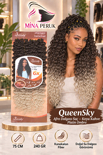 Esperer QueenSky Koyu Kahve Platin Ombre Afro Su Dalgası Saç, Kanekalon Örgül...