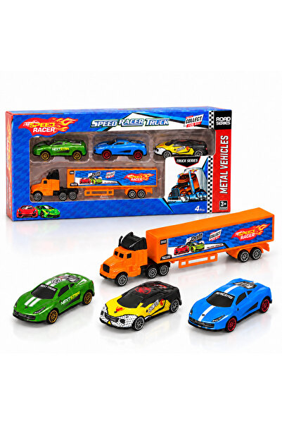 Toysan Metal Orange Truck 3-Piece Mini Car Set – 1 Truck + 3 Metal Cars (1/64...
