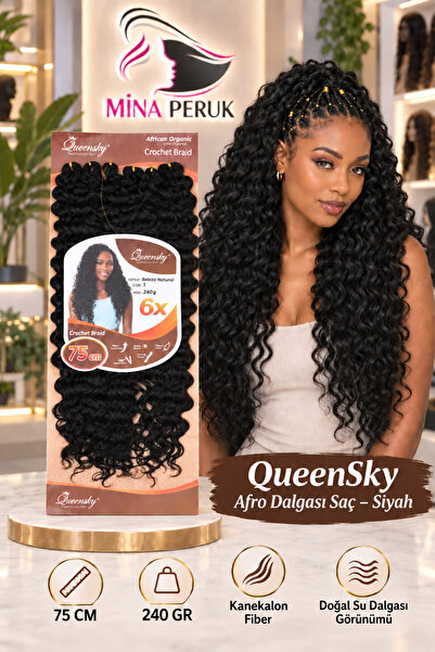Esperer QueenSky Siyah Afro Dalgası Ek Saç, Kanekalon Örgü Saçı, 75 cm Katlı,...