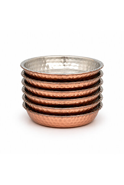 Copper Empire Bakır Sunum Tabağı 6 Adet 11 cm Kulpsuz El Dövmesi İçi Dışı Kal...