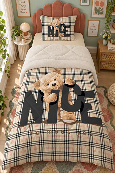 Evmila Single 160x220 Cm Welsoft Double Sided Silicone Quilt and Sleeping Set-