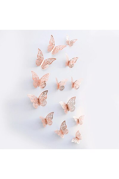 Choice L Pink 12pcs/lot Metal Inspired Hollow 3D Paper Butterfly Decorations ...
