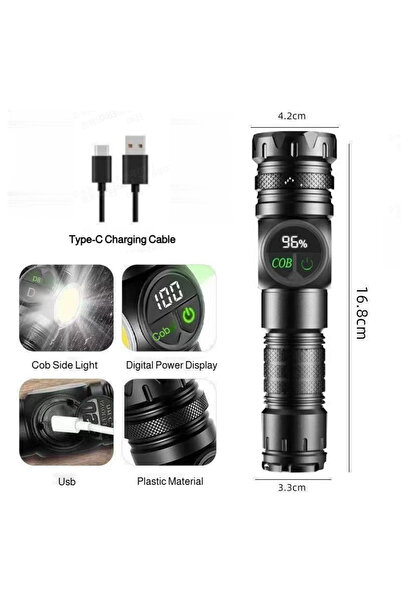 Choice1 Black-2305 Super Bright LED Flashlight Rechargeable Zoomable Digital ...
