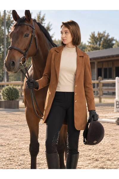 PEUR RIDER SHOP Tan Color Suede Fabric Long Women's Riding Jacket