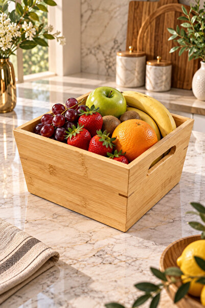 YzHome Bambu Meyvelik Bol Kase Sunumluk Ekmeklik Organizer Sepet 20*12cm