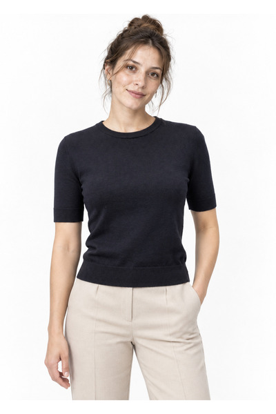 ginaci Kadın Slim Fit Kısa Kollu Bisiklet Yaka Triko Üst