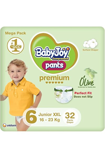 BabyJoy Olive Oil Pants, Size 6, Junior Xxl, 16-23 Kg, Mega Pack, 32 Diapers