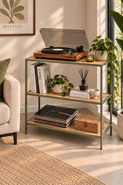 Trendmiz 3 Raflı Pikap Sehpası 70x60x33 cm Adaçayı Yeşili Metal Ayaklı Ahşap ...