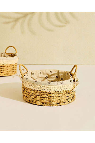 REDTAG Beige Round Basket With Fabric Cloth (Small)