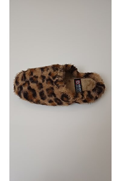 GEZER Papuci de casă din pluș cu imprimeu leopard pentru femei, cu talpă moale și caldă