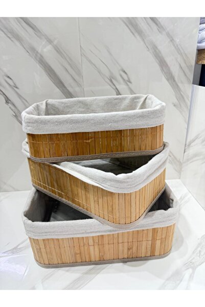 myegehome BAMBU ORGANİZER ÇOK AMAÇLI DİKDÖRTGEN 3'LÜ SEPET