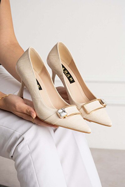 dabab shoes SENA Γυναικεία Μπεζ Πτυχωτά Παπούτσια από Λουστρίνι με Μυτερή Μύτ...