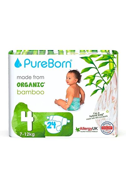 PUREBORN حفاضات أطفال عضوية/طبيعية من الخيزران مقاس 4 للاستخدام مرة واحدة | ع...