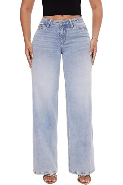 GENERAL ONESO Wide Leg Jeans for Women Mid Low Rise Baggy Stretchy Denim Pants