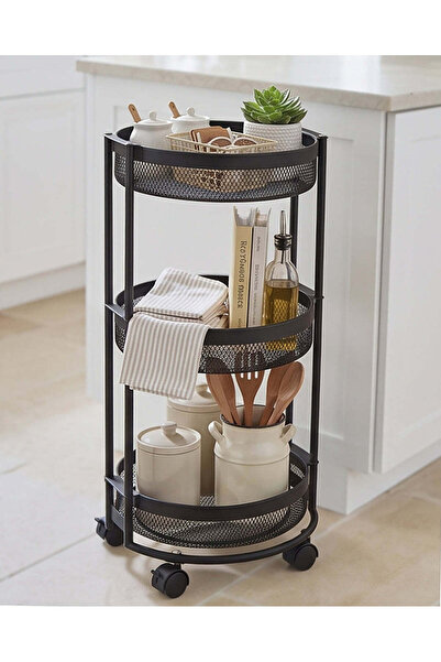 REDTAG Black Round 3 Tier Trolley With 4 Wheels