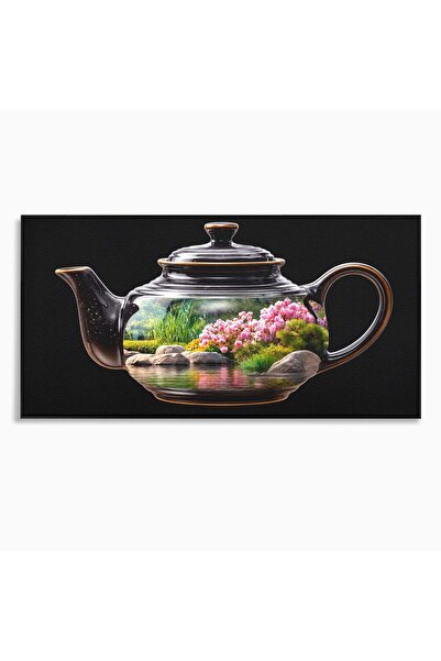 Luxcanva Tablou Canvas Ceainic De Primavara 140x70 cm cu Rama Negru Ceainic F...