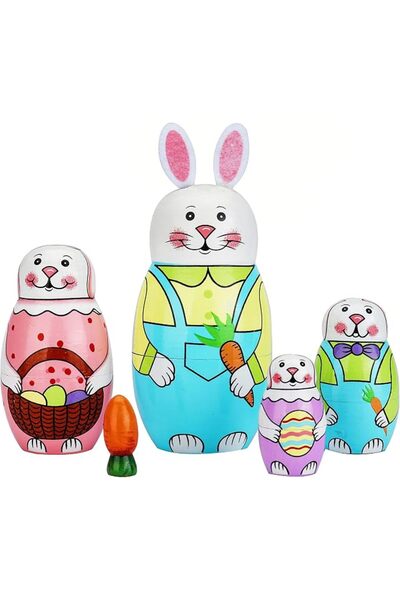 Yelajoy 5 Pcs Russian Nesting Dolls, Cute Cartoon Rabbit Handmade Wood Stacki...