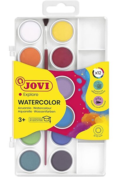 Jovi Aquarelle Watercolour Paints with Brush 12-Pieces Set, Multicolour
