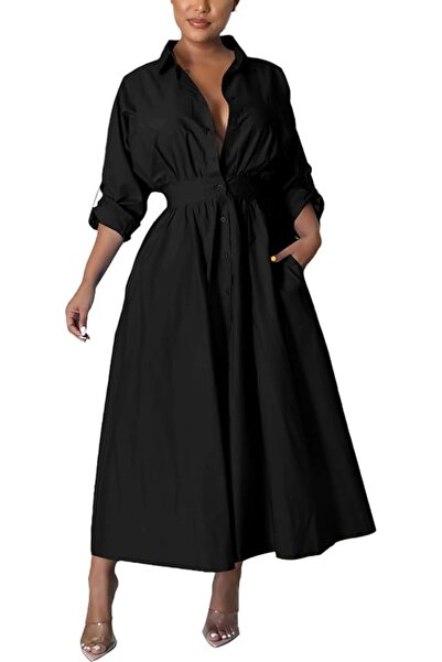 GENERAL Rooscier Women's Collar V Neck Flared Long Sleeve High Waist Button D...