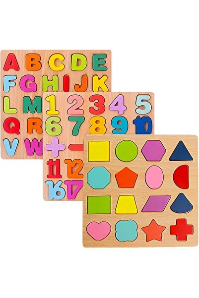 GENERAL Wooden Puzzles for Toddlers, 3pack Alphabet Shape Puzzles for Kids 1-...