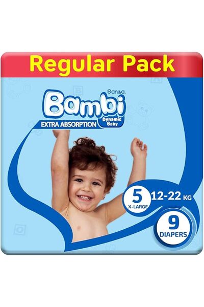 Sanita Bambi حفاضات أطفال، مقاس 5، XL، 12-22 كجم، 9 حفاضات (قد تختلف العبوة)