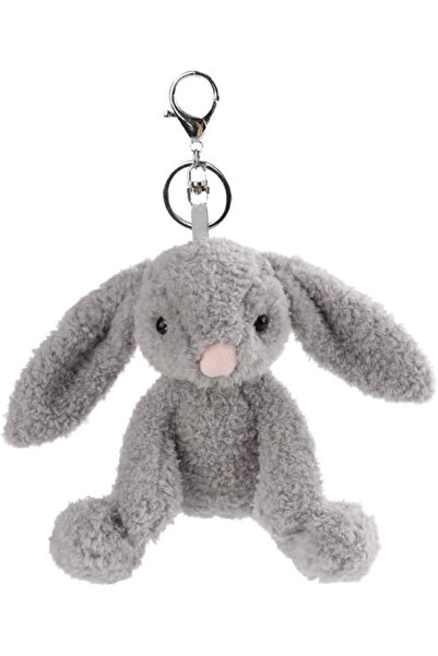 Apricot Lamb Velvet Gray Bunny Rabbit Cute Keychain, Soft Stuffed Plush Keych...