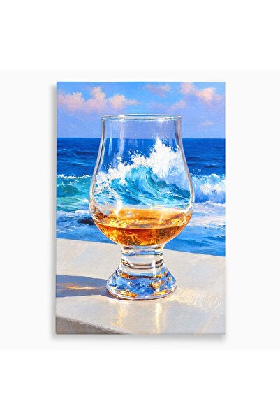 Luxcanva Tablou Canvas Pahar Cu Ocean 80x120 cm pe Sasiu Lemn Pahar Ocean Valuri