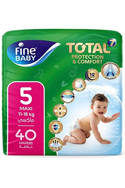 Fine Baby 7 عبوات حفاضات مقاس 5، ماكسي (11-18 كجم)، 40 قطعة. حماية فائقة وراح...
