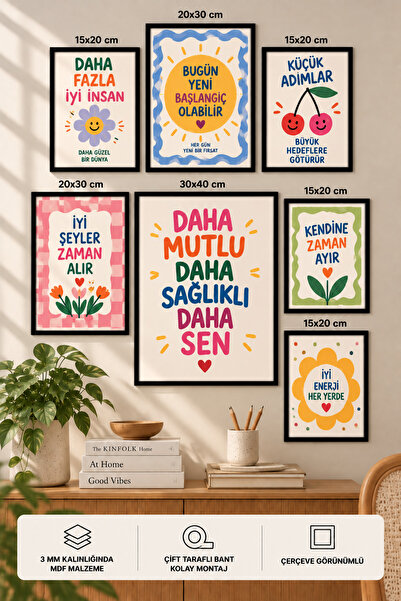 UNT 7'li Çerçeve Görünümlü Modern Tablo Seti | Retro & Pop Art | Motivasyon Y...