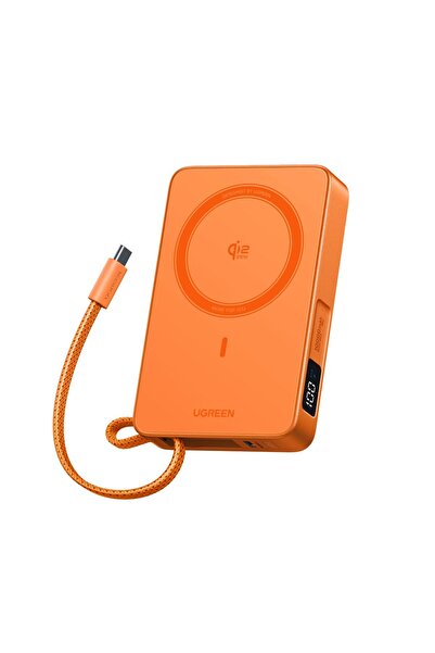 Ugreen MagFlow 10000mAh Qi2 25W USB-C 30W özellikli Powerbank Magsafe, (Turuncu)