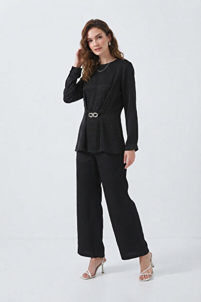 Giyim Dünyası Women's Shiny Fabric Trouser Suit Black