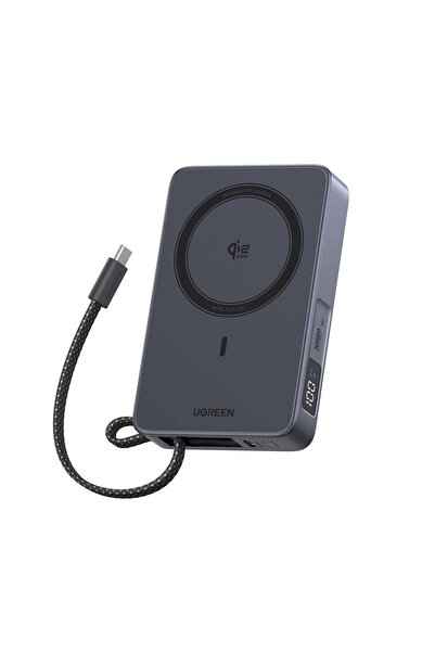 Ugreen MagFlow 10000mAh Qi2 25W USB-C 30W özellikli Powerbank Magsafe, (Gri)
