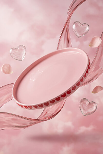 Karaca Sweetheart Kalp Detaylı Servis Tabağı Pembe 27 cm