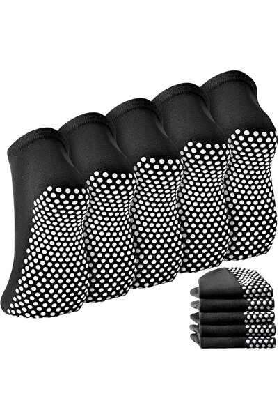 SYOSI Grip Socks with Silicone Sole Dots, 5 Pairs Black Polyester-Cotton Mesh...