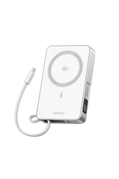 Ugreen MagFlow 10000mAh Qi2 25W Powerbank Magsafe, USB-C 30W ile, (Beyaz)
