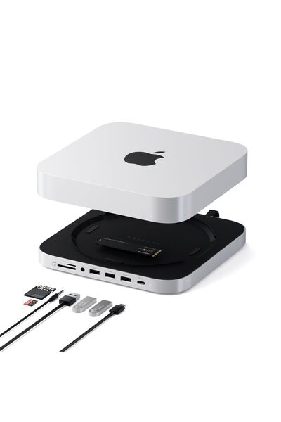 Satechi Mac Studio M5 Standlı USB-C Hub NVMe/SATA SSD Muhafaza Gümüş