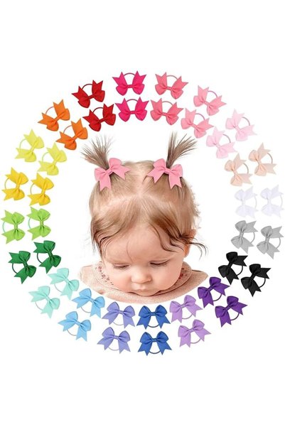 TERRIFI 40PCS Baby Hair Ties with Bows, 5 cm Elastic Ponytail Holders, Mini H...