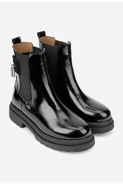 Dasha Ghete dama negre din piele lacuita cu ornament