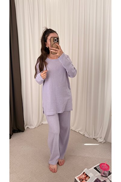 Hepsi Moda Bisiklet Yaka Kalın Fitilli Pijama Takımı - Lila