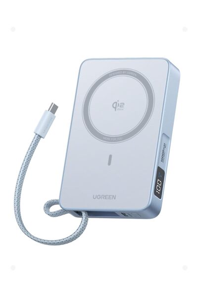 Ugreen MagFlow 10000mAh Qi2 25W USB-C 30W özellikli Powerbank Magsafe, (Mavi)