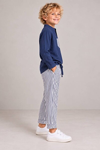 Montisu Navy Long Sleeve Autumn - 100% Cotton, Winter Muslin, Woven Fabric Pants Set, Comfortable Fit