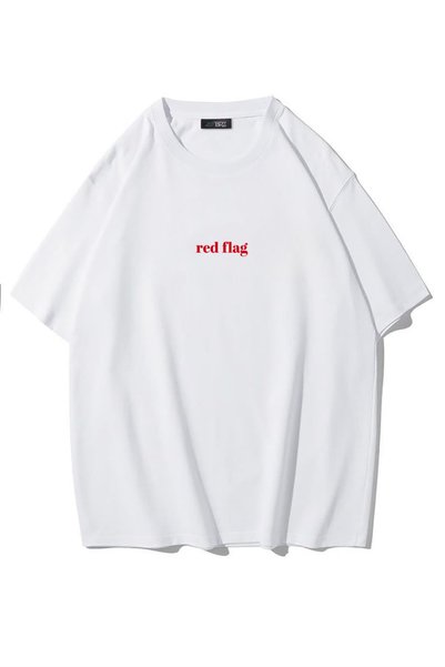 BRZ COLLECTION Unisex Oversize Red Flag T-Shirt White